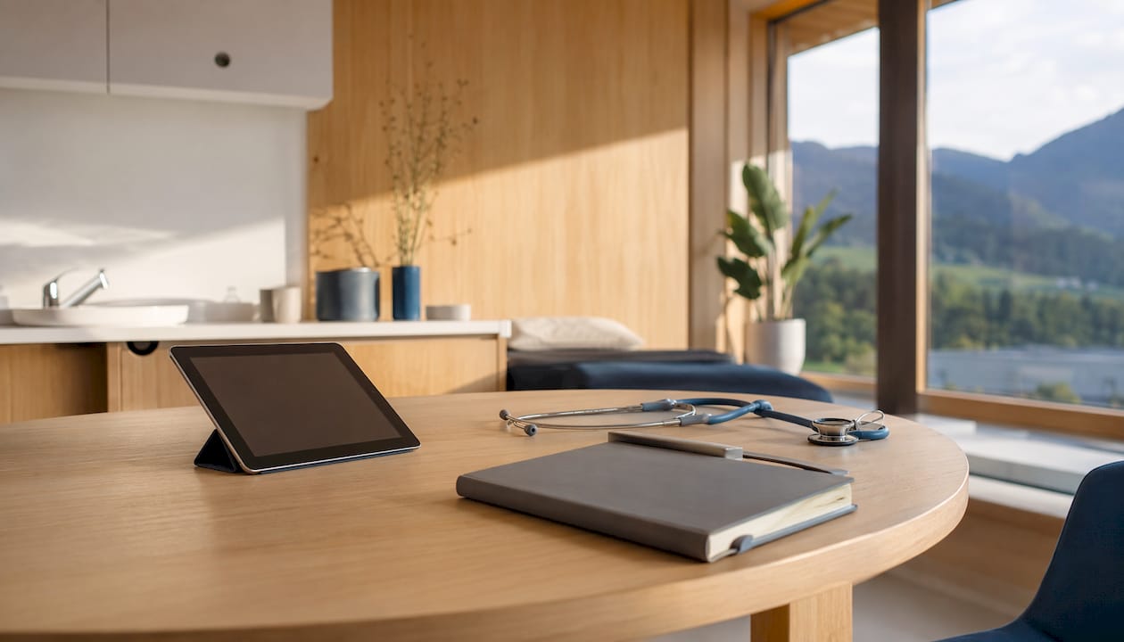 Helle, modern ausgestattete Notfallpraxis mit Tablet-Unterstützung