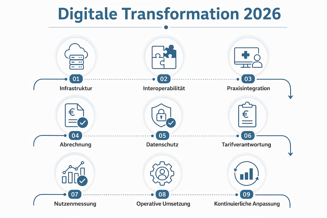 Die Infografik veranschaulicht die wichtigsten Etappen der digitalen Transformation.