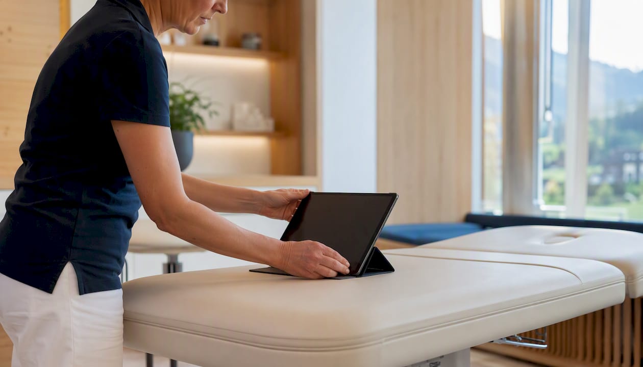 Tablet-Einrichtung in der Therapiepraxis für die Software-Schulung